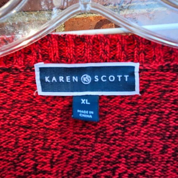 Karen Scott Christmas Pullover Sweater Red Marled Snowman Snow Snowflake scarf - Picture 11 of 12